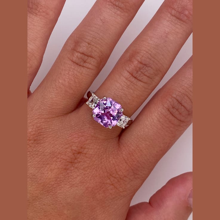 6.96ctw Radiant Cut Pink Sapphire and Diamond Platinum Ring