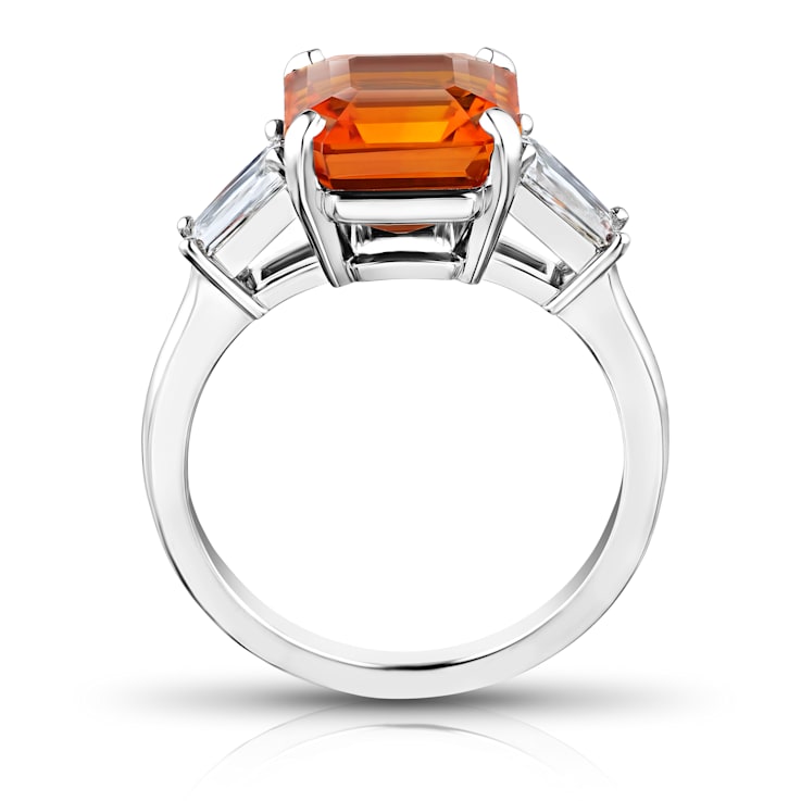 6.90ctw Square Emerald Cut Orange Sapphire and Diamond Platinum Ring