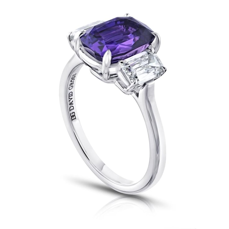 Platinum 3.72 Carat Cushion Purple Sapphire and Diamond Ring