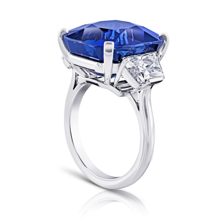 Platinum 20.26 Carat Cushion Blue Sapphire and Diamond Ring