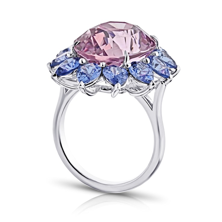 Platinum 14.15 Carat Oval Pink Natural No Heat Sapphire and Diamond Ring