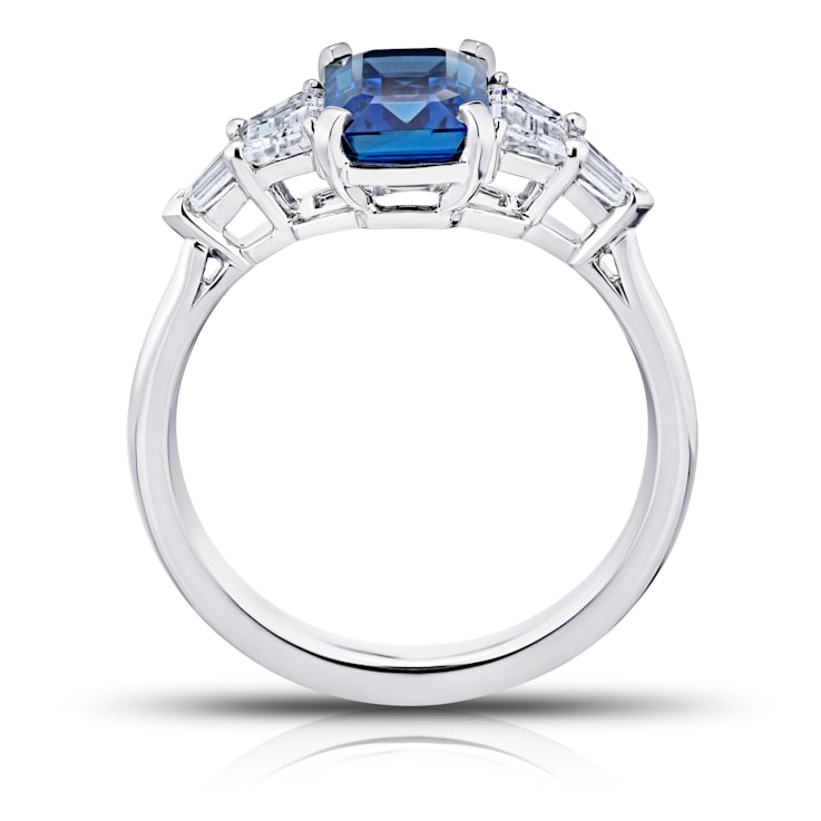 Rectangular Octagonal Blue Sapphire and Diamond Platinum Ring 3.04ctw