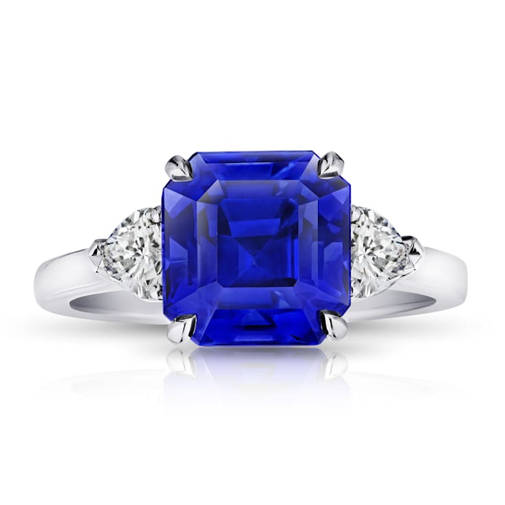 Square Blue Sapphire and Diamond Platinum Ring 6.23ctw