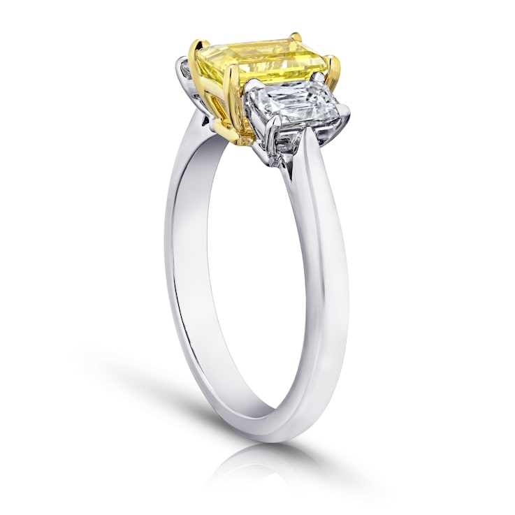 Rectangular Octagonal Yellow Sapphire and Diamond Platinum Ring 2.28ctw
