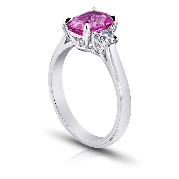 2.56ctw Cushion Cut Pink Sapphire and Diamond Platinum Ring