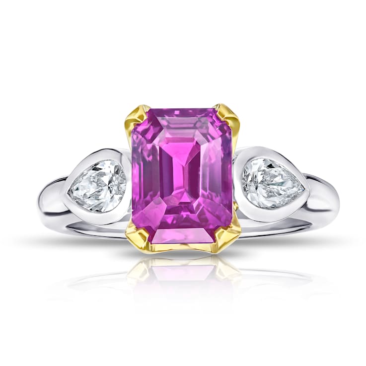 4.58ctw Emerald Cut Pink Sapphire and Diamond Platinum Ring