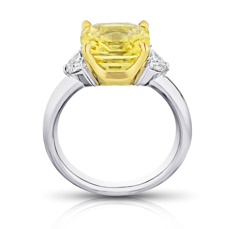 Rectangular Cushion Yellow Sapphire and Diamond Platinum Ring 7.31ctw