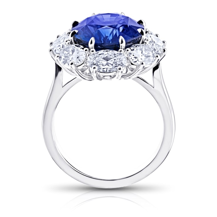Platinum 8.37 Carat Oval Blue Sapphire and Diamond Ring