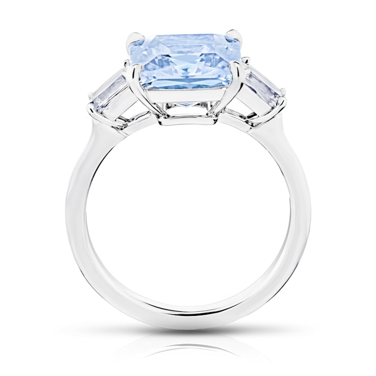 Radiant Light Blue Natural Sapphire and Diamond Platinum Ring