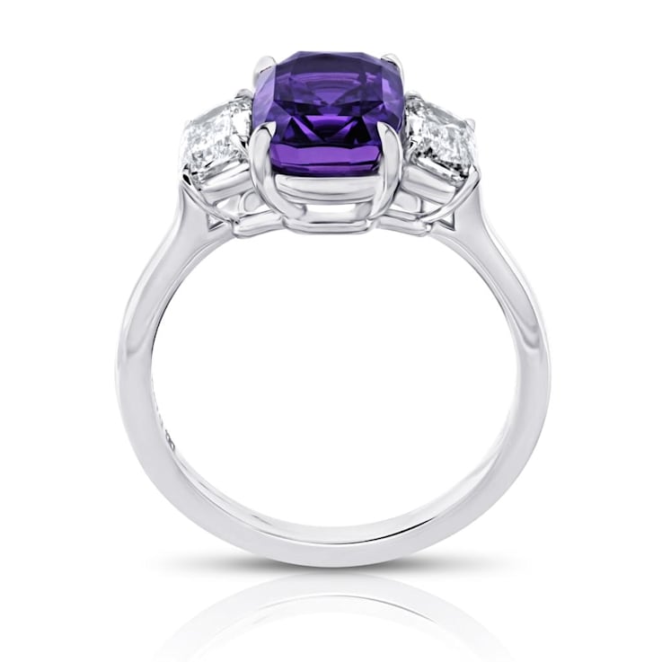 Platinum 3.72 Carat Cushion Purple Sapphire and Diamond Ring