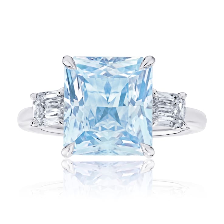 Radiant Light Blue Natural Sapphire and Diamond Platinum Ring