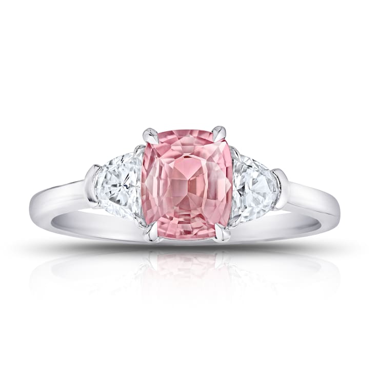 1.64ctw Cushion Padparadscha Sapphire and Diamond Platinum Ring