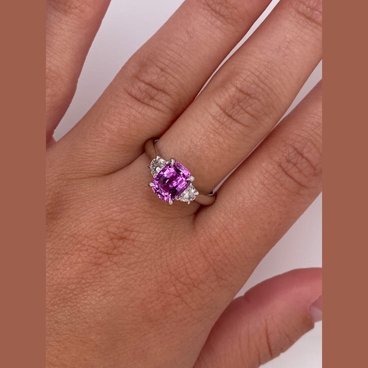 2.56ctw Cushion Cut Pink Sapphire and Diamond Platinum Ring