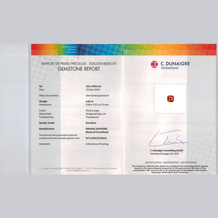 6.90ctw Square Emerald Cut Orange Sapphire and Diamond Platinum Ring