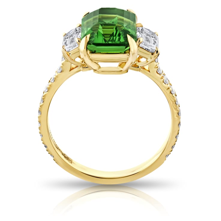 Platinum 4.02 Carat Emerald Cut Green Tsavorite and Diamond Ring