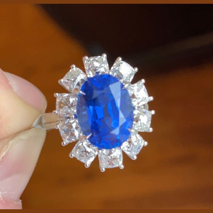 11.53ctw Oval Blue Sapphire and Diamond Platinum Ring