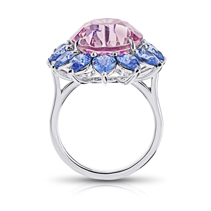 Platinum 14.15 Carat Oval Pink Natural No Heat Sapphire and Diamond Ring