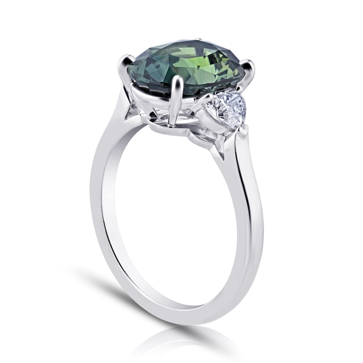 Briar rose three stone with oval lab green sapphire and salt and peppe –  Oore jewelry