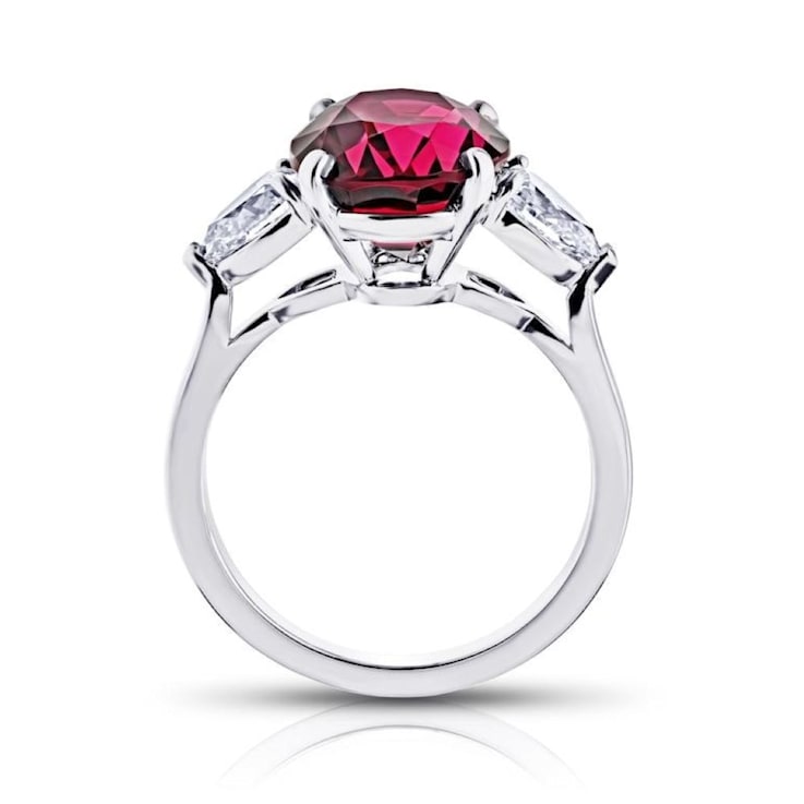 Platinum 6.05 Carat Oval Red Spinel and Diamond Ring