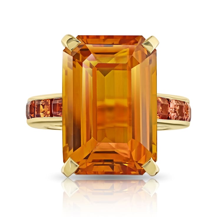 Platinum 21.05 Carat Emerald Orange Sapphire and  Diamond Ring