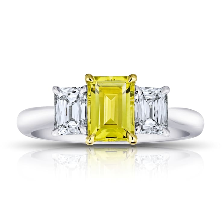 Rectangular Octagonal Yellow Sapphire and Diamond Platinum Ring 2.28ctw