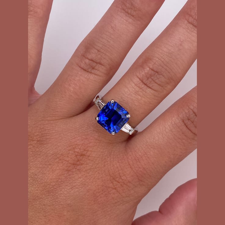 6.71ctw Square Blue Sapphire and Diamond Platinum Ring