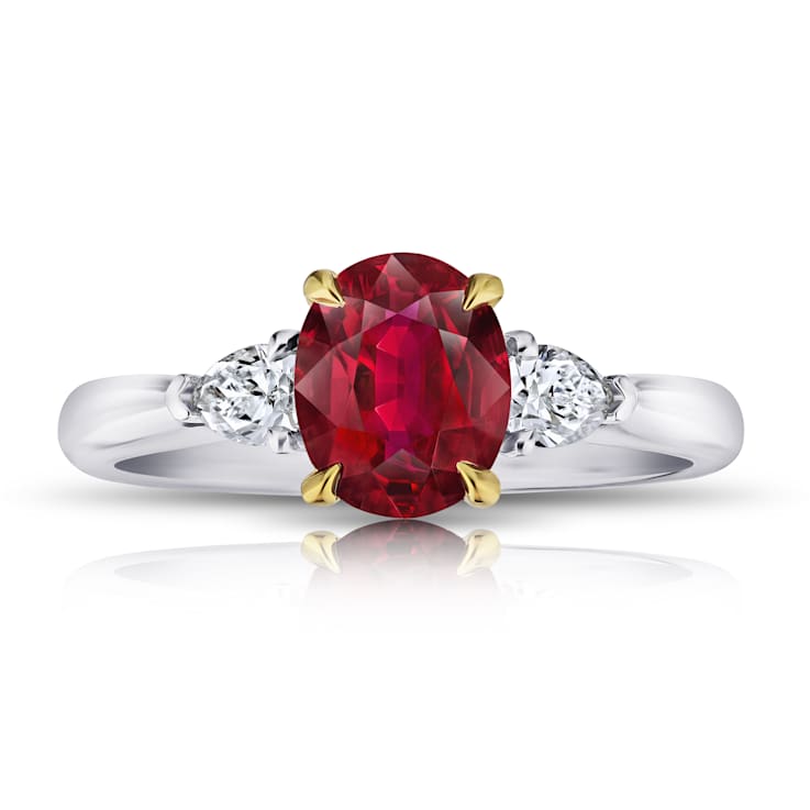 Oval Red Ruby and Diamond Platinum Ring 2.05ctw
