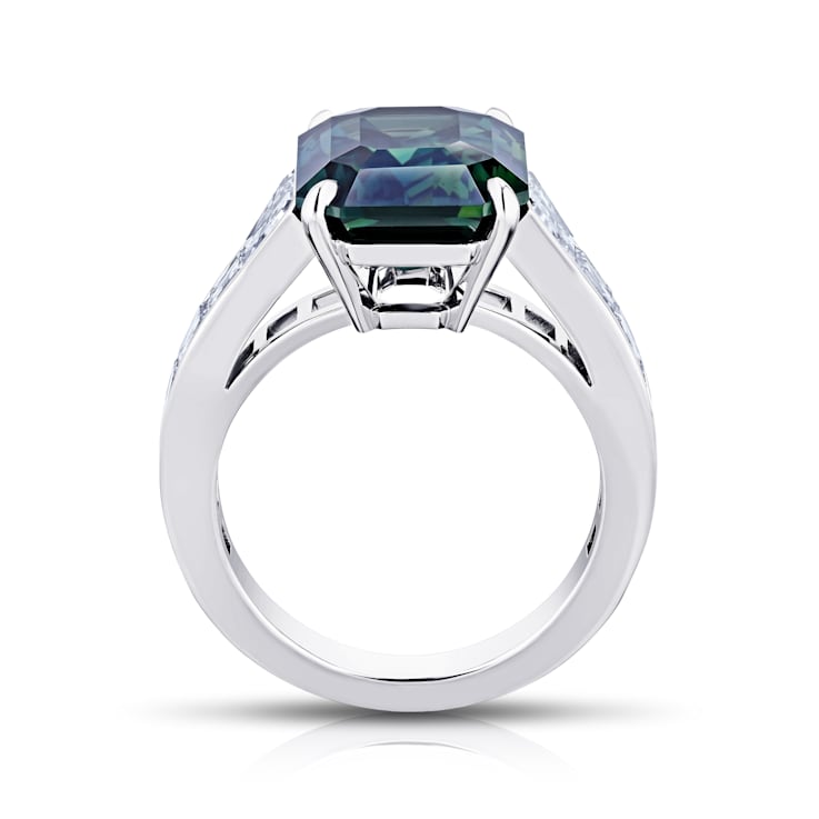 Emerald Cut Green Sapphire and Diamond Platinum Ring