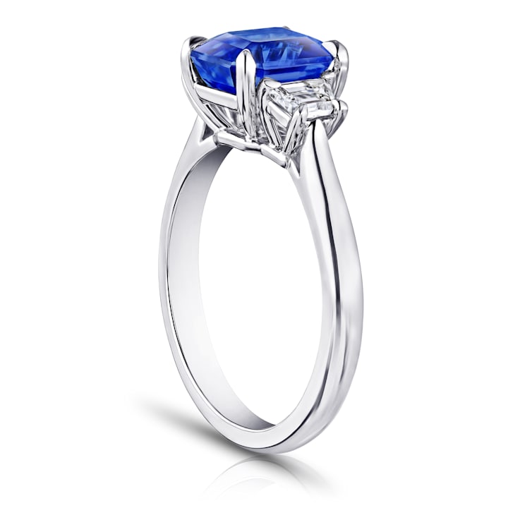 Rectangular Octagonal Blue Sapphire and Diamond Platinum Ring 3.64ctw