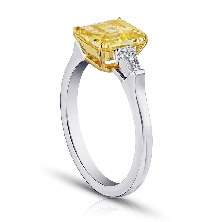 Square Octagonal Yellow Sapphire and Diamond Platinum Ring 2.79ctw
