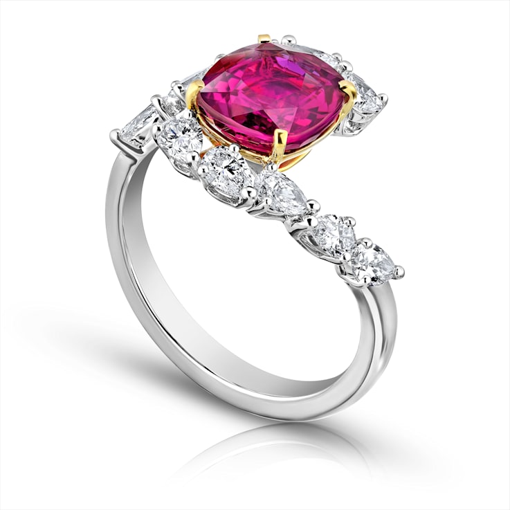 4.34ctw Cushion Red Ruby and Diamond Platinum Ring