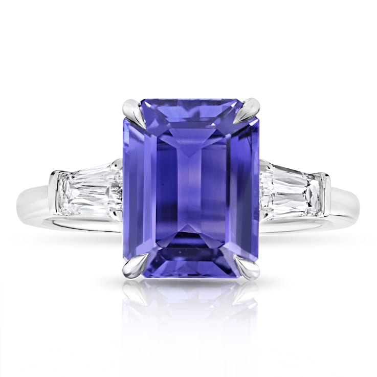 4.60ctw Emerald Cut Purple Sapphire and Diamond Platinum Ring 16D2MA