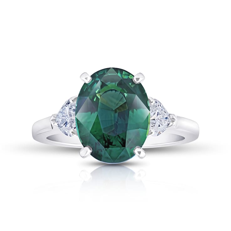 5.80ctw Oval Green Sapphire and Diamond Platinum Ring