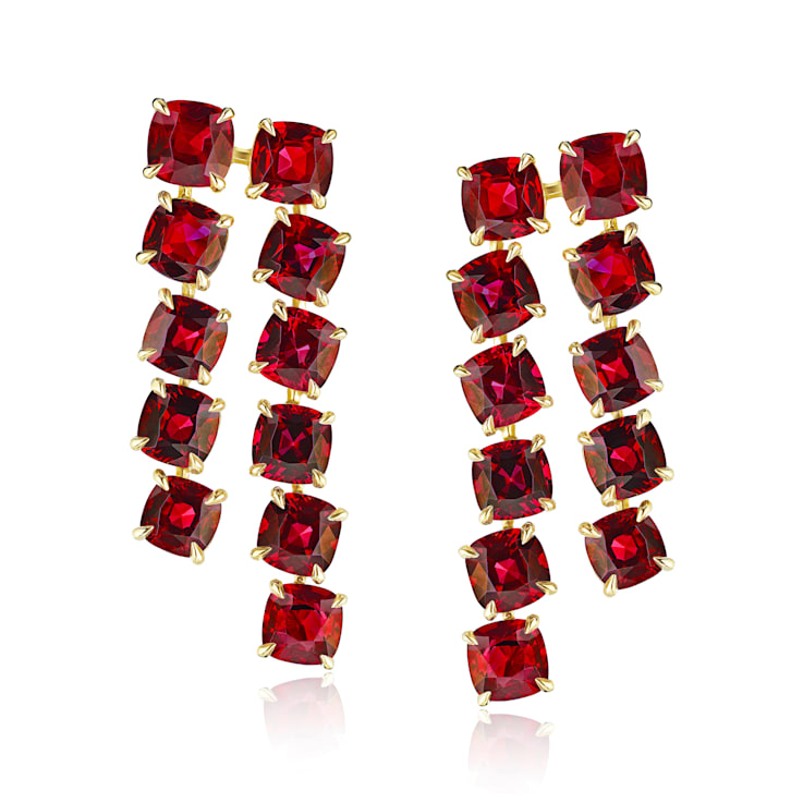 10.16 carat Cushion Ruby Drop Earrings set in 18k Yellow Gold