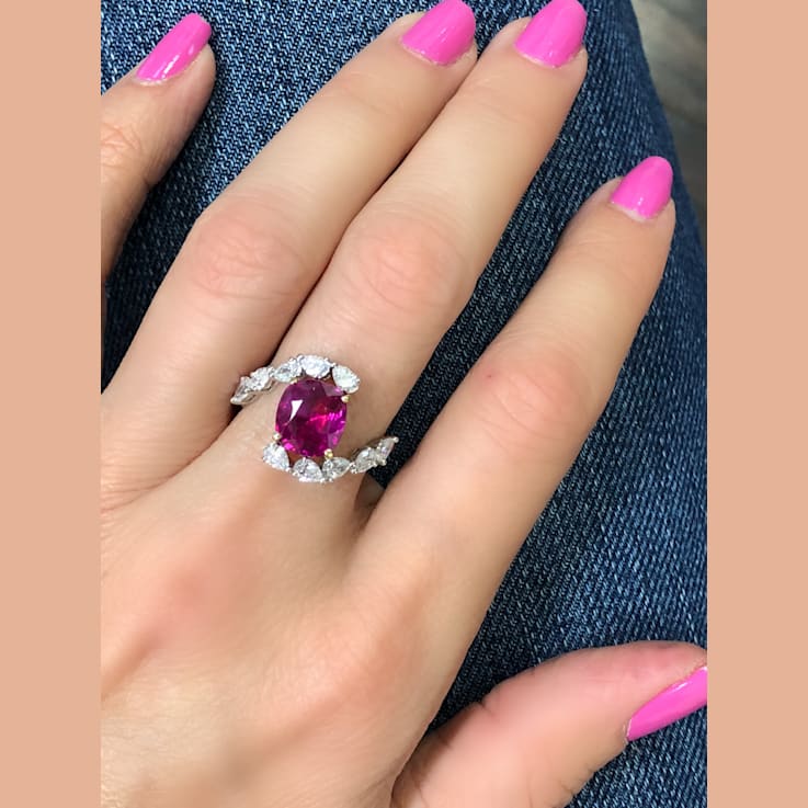 4.34ctw Cushion Red Ruby and Diamond Platinum Ring