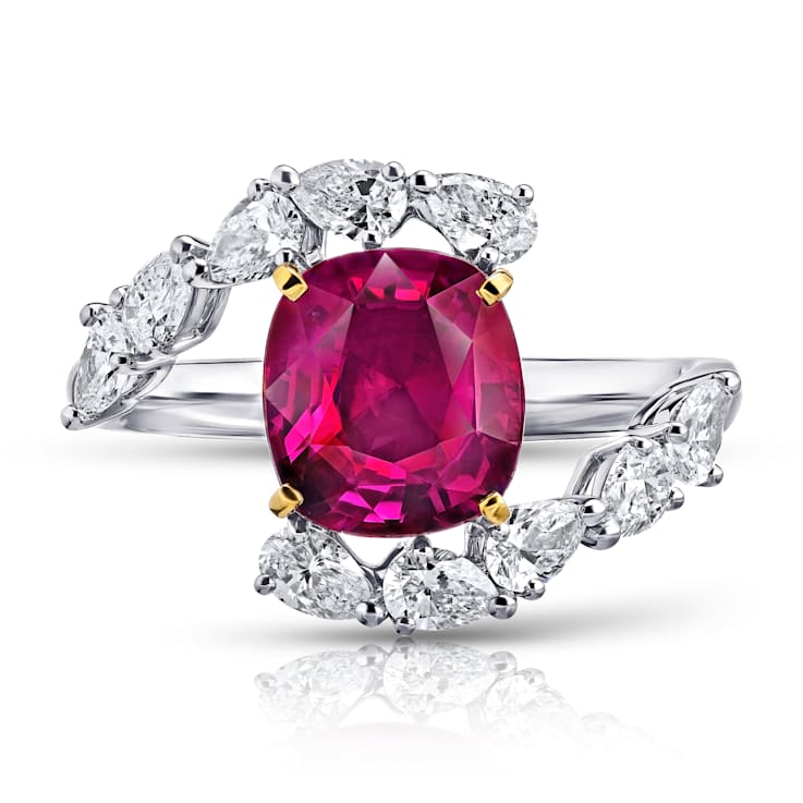 4.34ctw Cushion Red Ruby and Diamond Platinum Ring