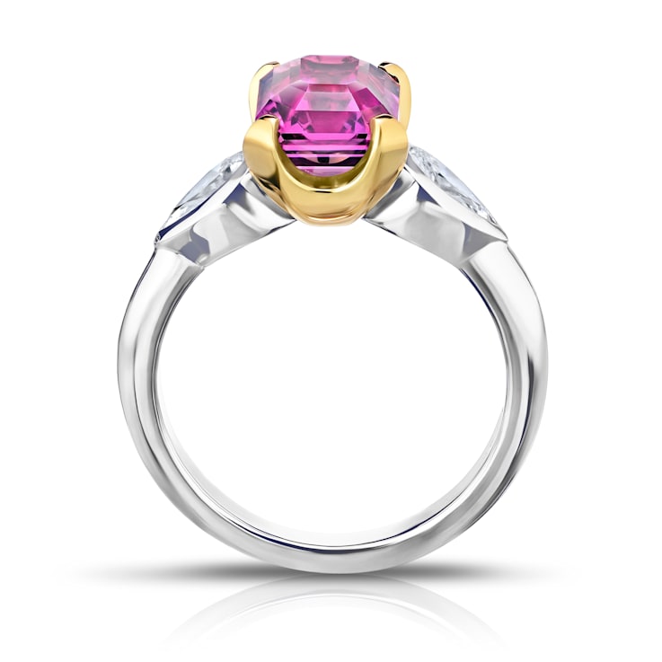 4.58ctw Emerald Cut Pink Sapphire and Diamond Platinum Ring