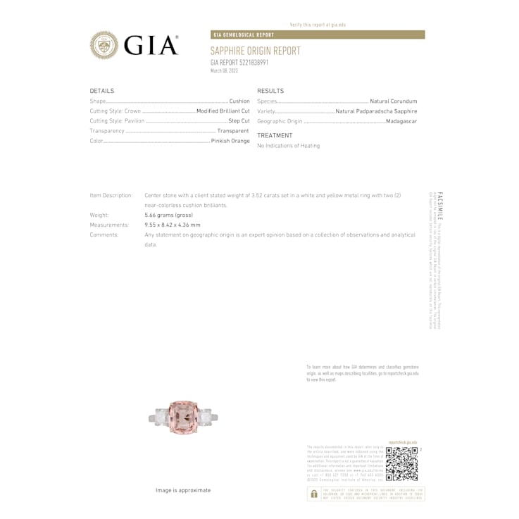 Cushion Padparadscha Sapphire and Diamond Platinum Ring 4.70ctw