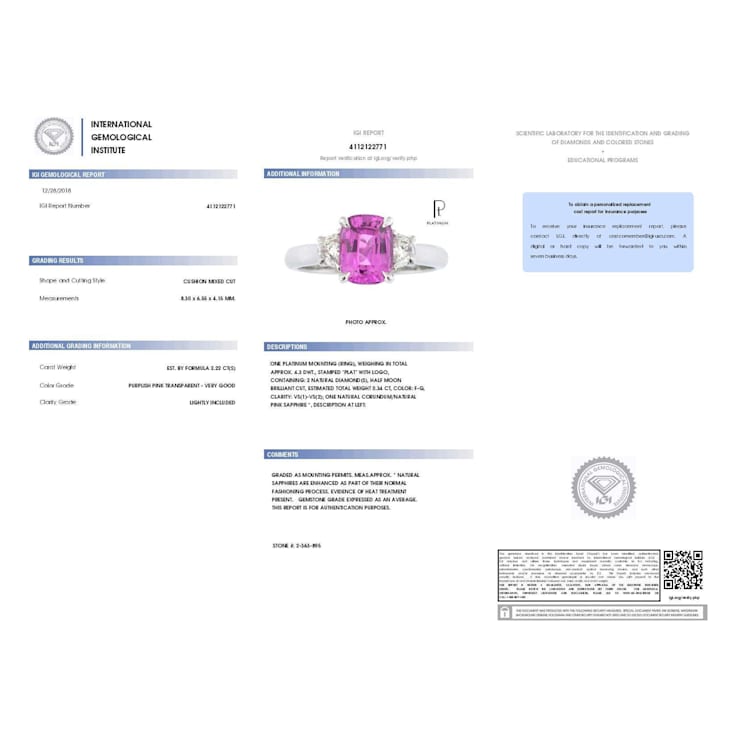 2.56ctw Cushion Cut Pink Sapphire and Diamond Platinum Ring
