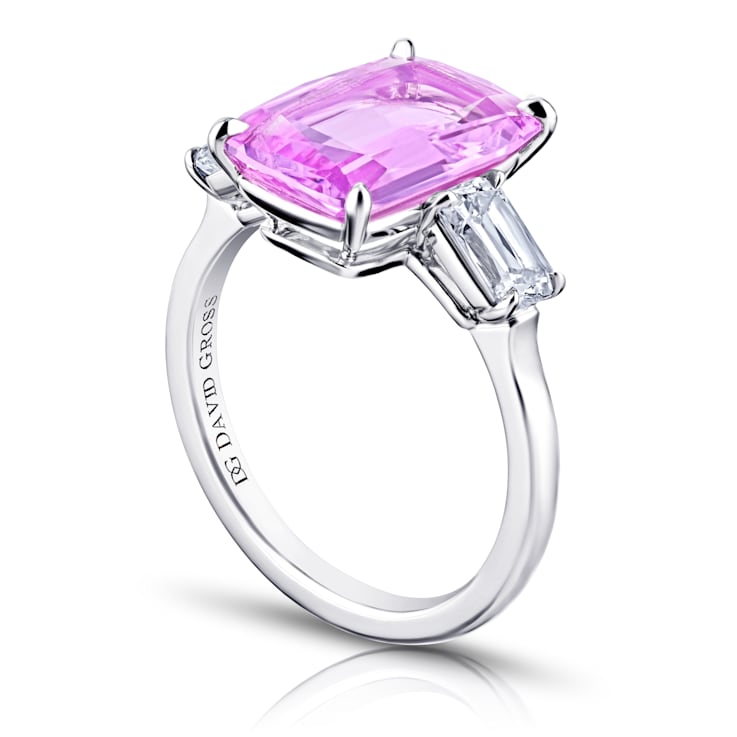 6.32 Cushion Cut Light Pink Sapphire and Diamond Platinum Ring
