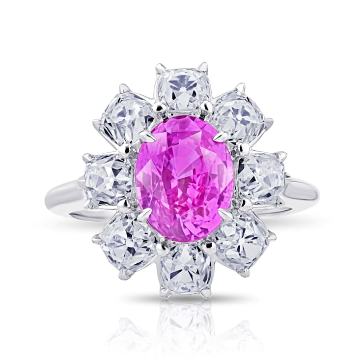6.47ctw Oval Pink Sapphire and Diamond Platinum Ring