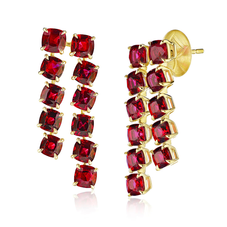 10.16 carat Cushion Ruby Drop Earrings set in 18k Yellow Gold