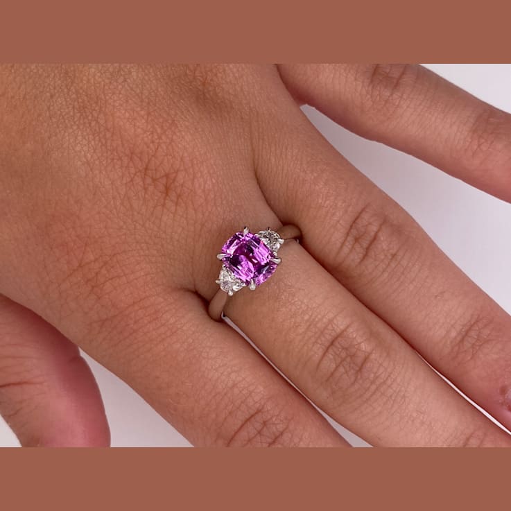 2.56ctw Cushion Cut Pink Sapphire and Diamond Platinum Ring