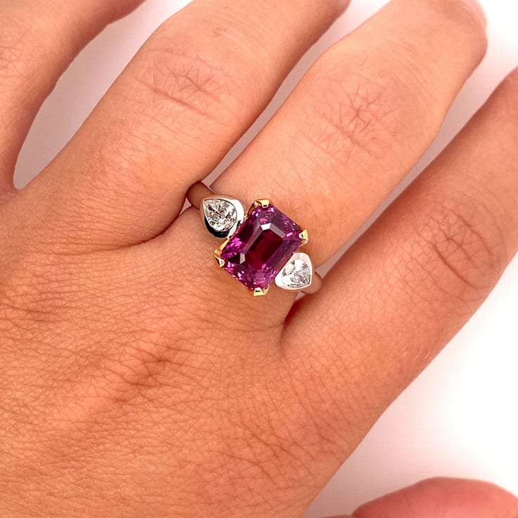 4.58ctw Emerald Cut Pink Sapphire and Diamond Platinum Ring