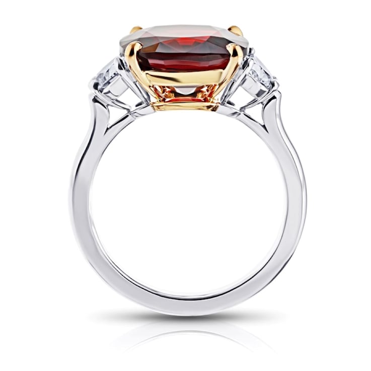 Platinum 5.86 Carat Cushion Red Spinel and Diamond Ring