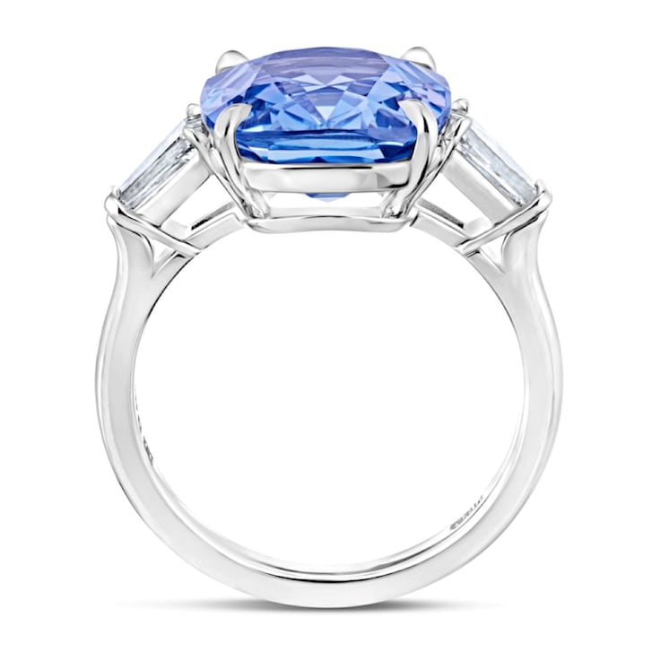Platinum 6.74 Carat Cushion Blue  Sapphire and Diamond Ring