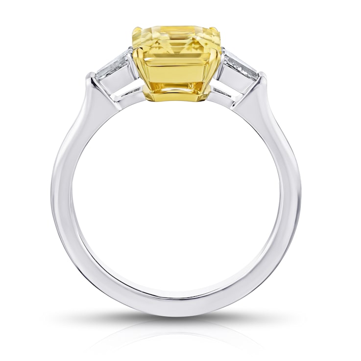 2.52 Carat Emerald Cut Yellow Sapphire and Diamond Platinum Ring