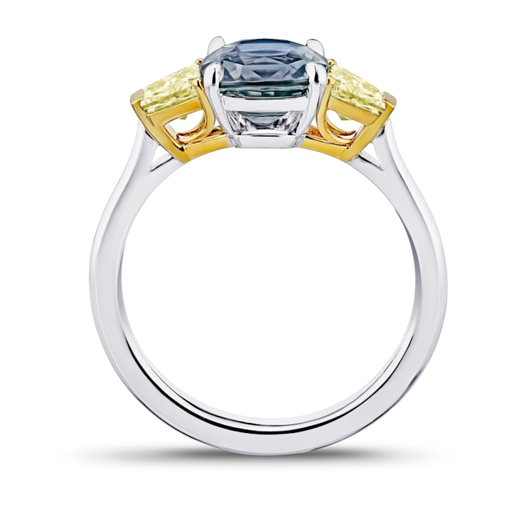 3.15ctw Cushion Greenish Blue Sapphire and Diamond Platinum Ring
