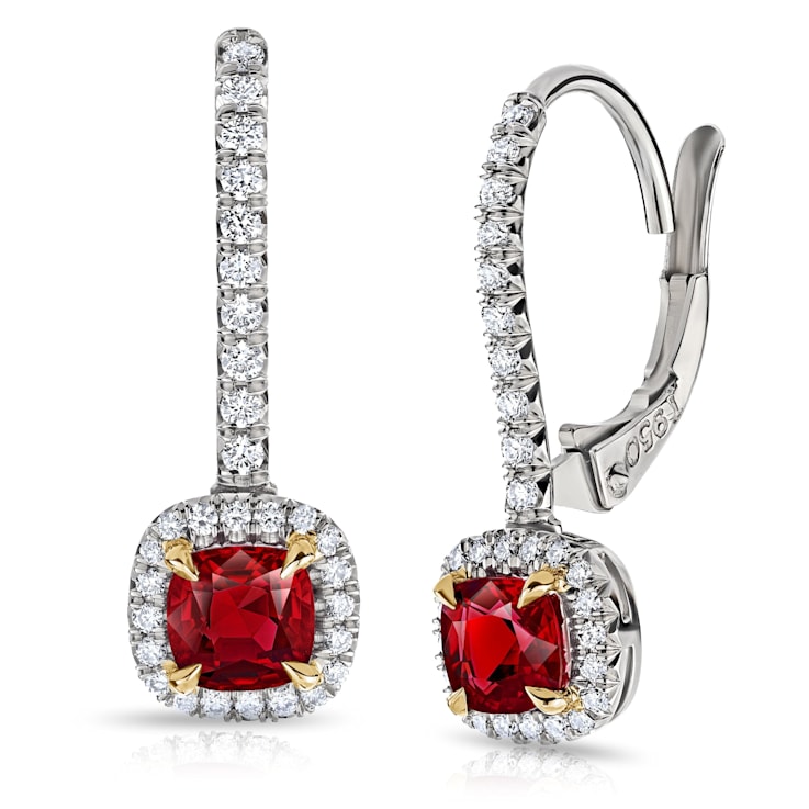 1.09 Carat Ruby and Diamond Halo Drop Earrings