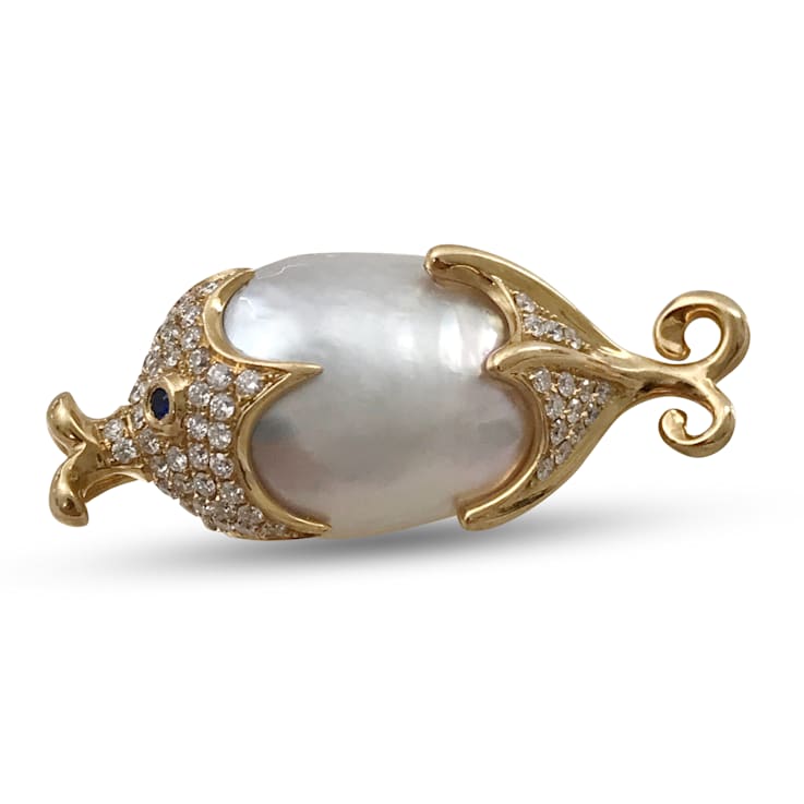 Lucky Fish 16mm Australian White South Sea Cultured Pearl Baroque
Pendant with Diamonds